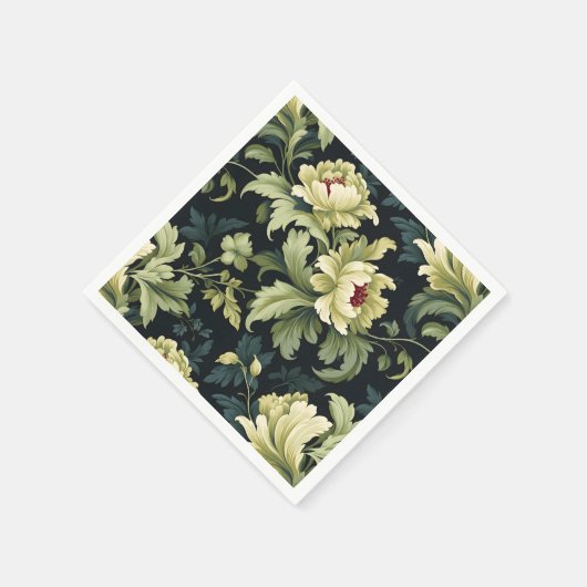 Green Floral Peony Modern Serviette (Ecke)