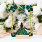 Green Floral Princess Gold Arch Quinceanera Acryleinladungen