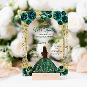 Green Floral Princess Gold Arch Quinceanera Acryleinladungen