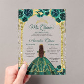 Green Floral Princess Gold Arch Quinceanera Acryleinladungen (Insitu (Handheld))