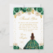 Green Floral Princess Quinceañera Dankeskarte (Vorderseite)