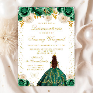 Green Floral Princess Quinceañera Einladung