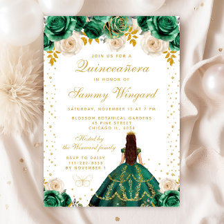Green Floral Princess Quinceañera Einladung