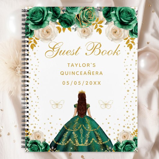 Green Floral Princess Quinceañera Notizblock