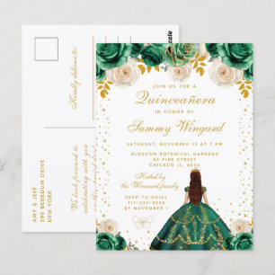 Green Floral Princess Quinceañera Postkarte