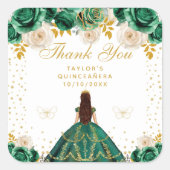 Green Floral Princess Quinceañera Quadratischer Aufkleber (Vorderseite)
