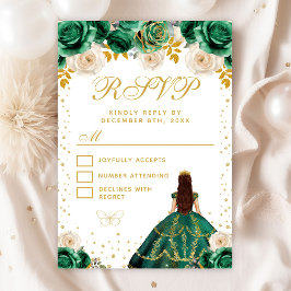 Green Floral Princess Quinceañera RSVP Karte