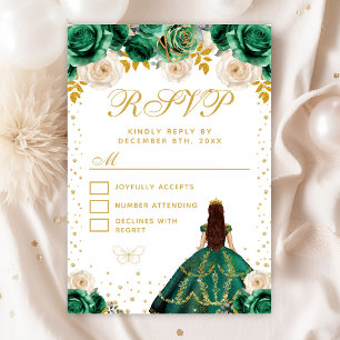Green Floral Princess Quinceañera RSVP Karte