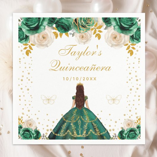 Green Floral Princess Quinceañera Serviette