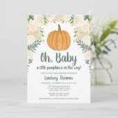 Green Floral Pumpkin Fall Baby Shower Einladung (Stehend Vorderseite)