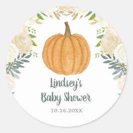 Green Floral Pumpkin Fall Baby Shower Runder Aufkleber