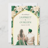 Green Floral Punjabi Anand Karaj Sikh Wedding Einladung (Vorderseite)