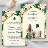 Green Floral Punjabi Anand Karaj Sikh Wedding Einladung