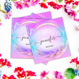 Green Floral QRCode Beruflich Shop Pink Blue Quadratische Visitenkarte