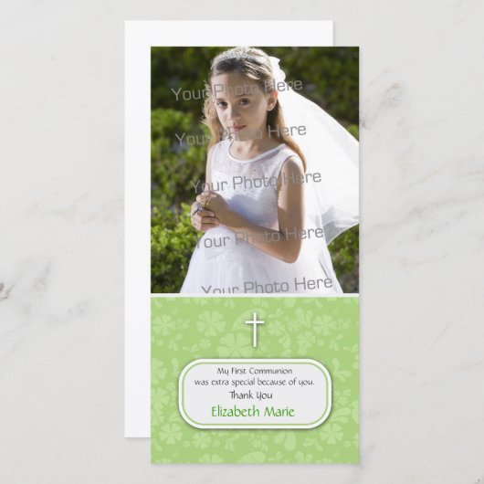 Green Floral Religious Foto Card Dankeskarte (Vorne/Hinten)