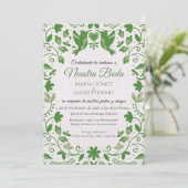 Green Floral Romantic Aesthetic Spanish Wedding Einladung (Stehend Vorderseite)