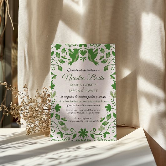 Green Floral Romantic Aesthetic Spanish Wedding Einladung