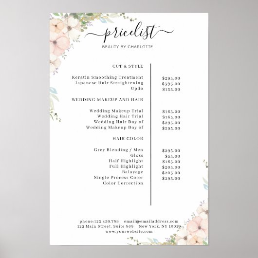 Green Floral Salon Preisliste Poster (Vorne)