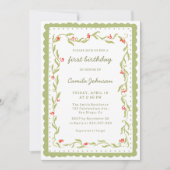 Green Floral Scalloped Frame Birthday Invitation Einladung (Vorderseite)