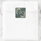 Green Floral Script Monogram Elegant Wedding Quadratischer Aufkleber (Tasche)