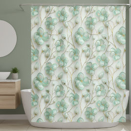 Green Floral Shower Curtain Duschvorhang