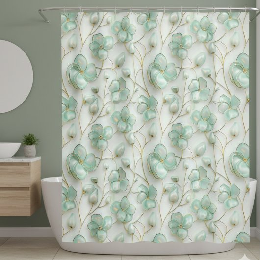 Green Floral Shower Curtain Duschvorhang