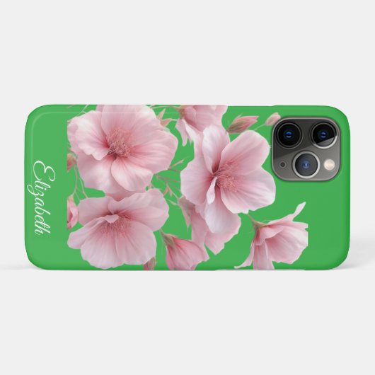 Green Floral Soft Pink Flowers Elegant Case-Mate iPhone Hülle (Rückseite (Horizontal))