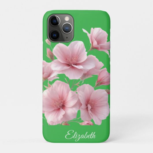 Green Floral Soft Pink Flowers Elegant Case-Mate iPhone Hülle (Rückseite)