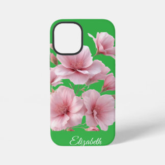 Green Floral Soft Pink Flowers Elegant iPhone 12 Mini Hülle