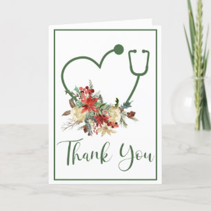 Green Floral Stethoscope Herzlich Willkommen Dankeskarte