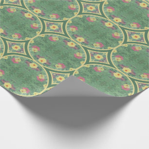 Green Floral Tile Geburtstag Geschenkpapier