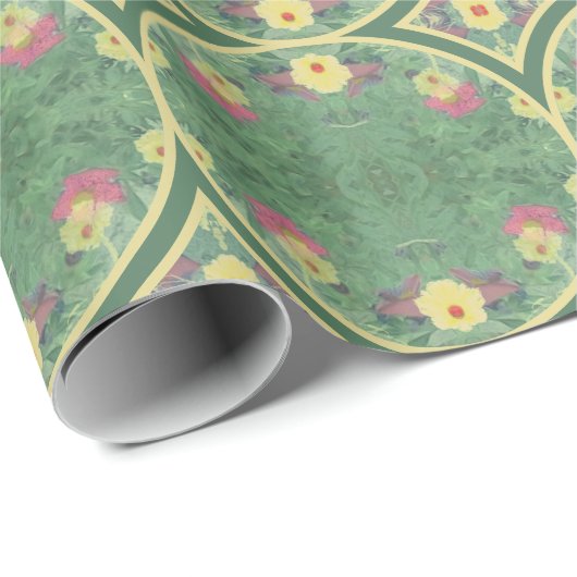Green Floral Tile Geburtstag Geschenkpapier (Rolleneckpunkt)