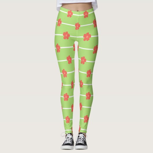 Green Floral Tiles Leggings (Vorderseite)