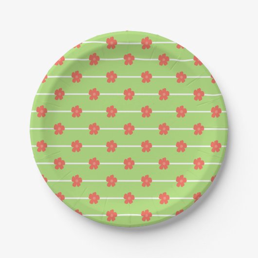 Green Floral Tiles Pappteller (Vorderseite)