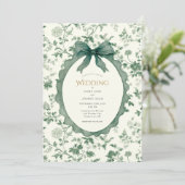 Green Floral Vintage Wedding Einladung (Stehend Vorderseite)