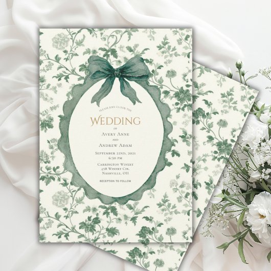 Green Floral Vintage Wedding Einladung