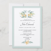 Green Floral Watercolor Baptism Invitation Einladung (Vorderseite)