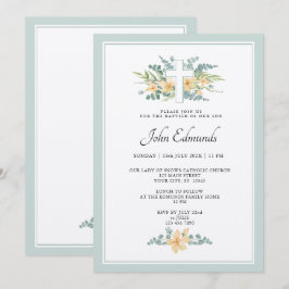 Green Floral Watercolor Baptism Invitation Einladung