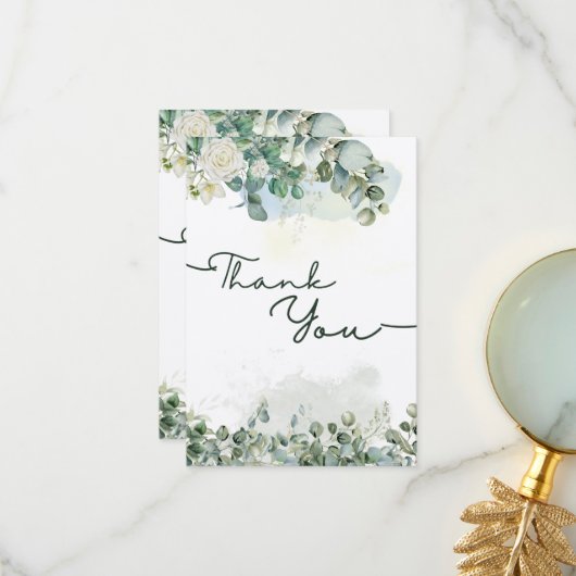 Green Floral Watercolor Danke Karte (Vorderseite/Rückseite Beispiel)