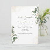 Green Floral Watercolor Frame Wedding Invitation  Einladung (Stehend Vorderseite)
