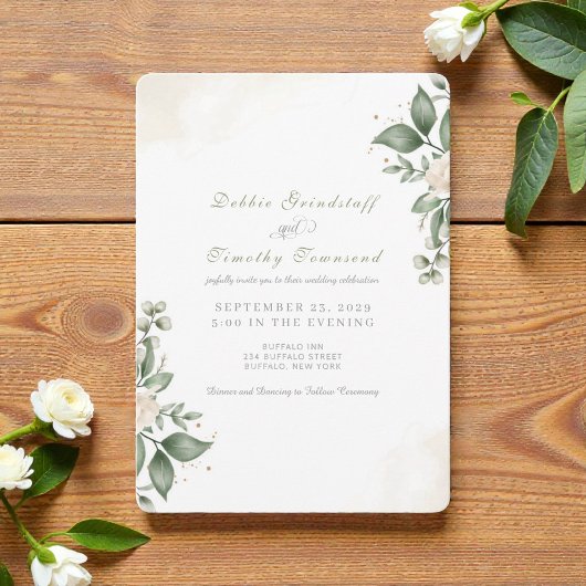 Green Floral Watercolor Frame Wedding Invitation  Einladung