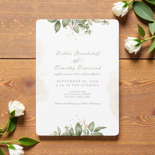 Green Floral Watercolor Frame Wedding Invitation  Einladung