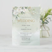 Green Floral Watercolor Gold Hochzeit Einladung (Stehend Vorderseite)
