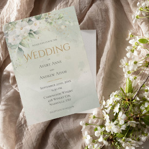 Green Floral Watercolor Gold Hochzeit Einladung