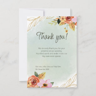 Green Floral Watercolor Wedding Danke Karte