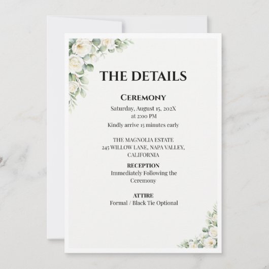 Green Floral Wedding Details Card Einladung (Vorderseite)
