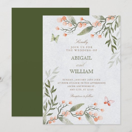 Green floral wedding  einladung (Vorne/Hinten)