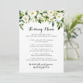 Green Floral Wedding Kissing Menu Game Card (Stehend Vorderseite)