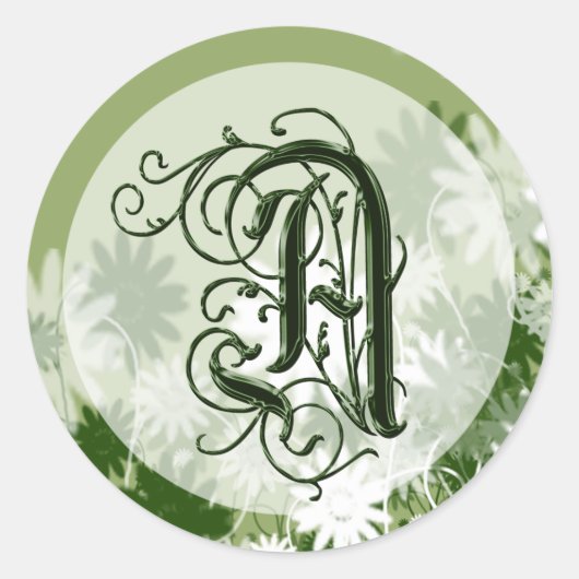 Green Floral Wedding Monogram A Siegel Runder Aufkleber (Vorderseite)