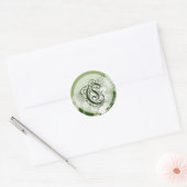 Green Floral Wedding Monogram C Siegel Runder Aufkleber (Umschlag)